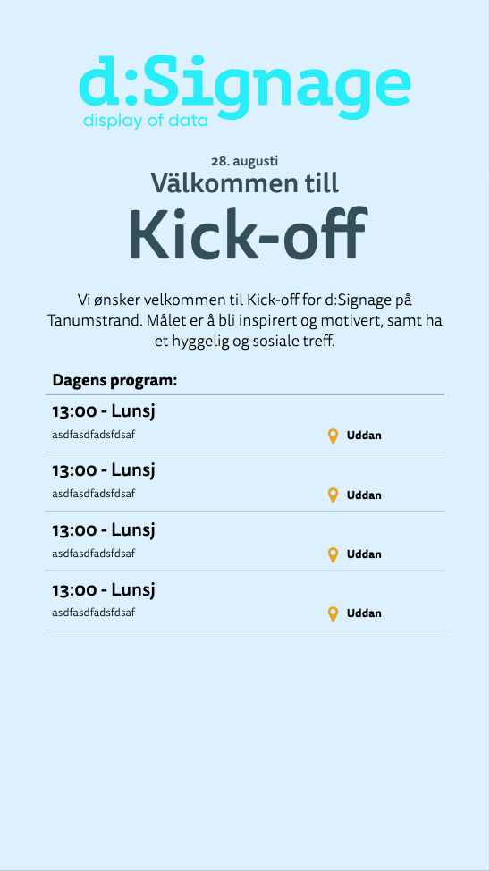 Eksempel på konferanse for større selskaper hvor programmet vise frem på skjermene.