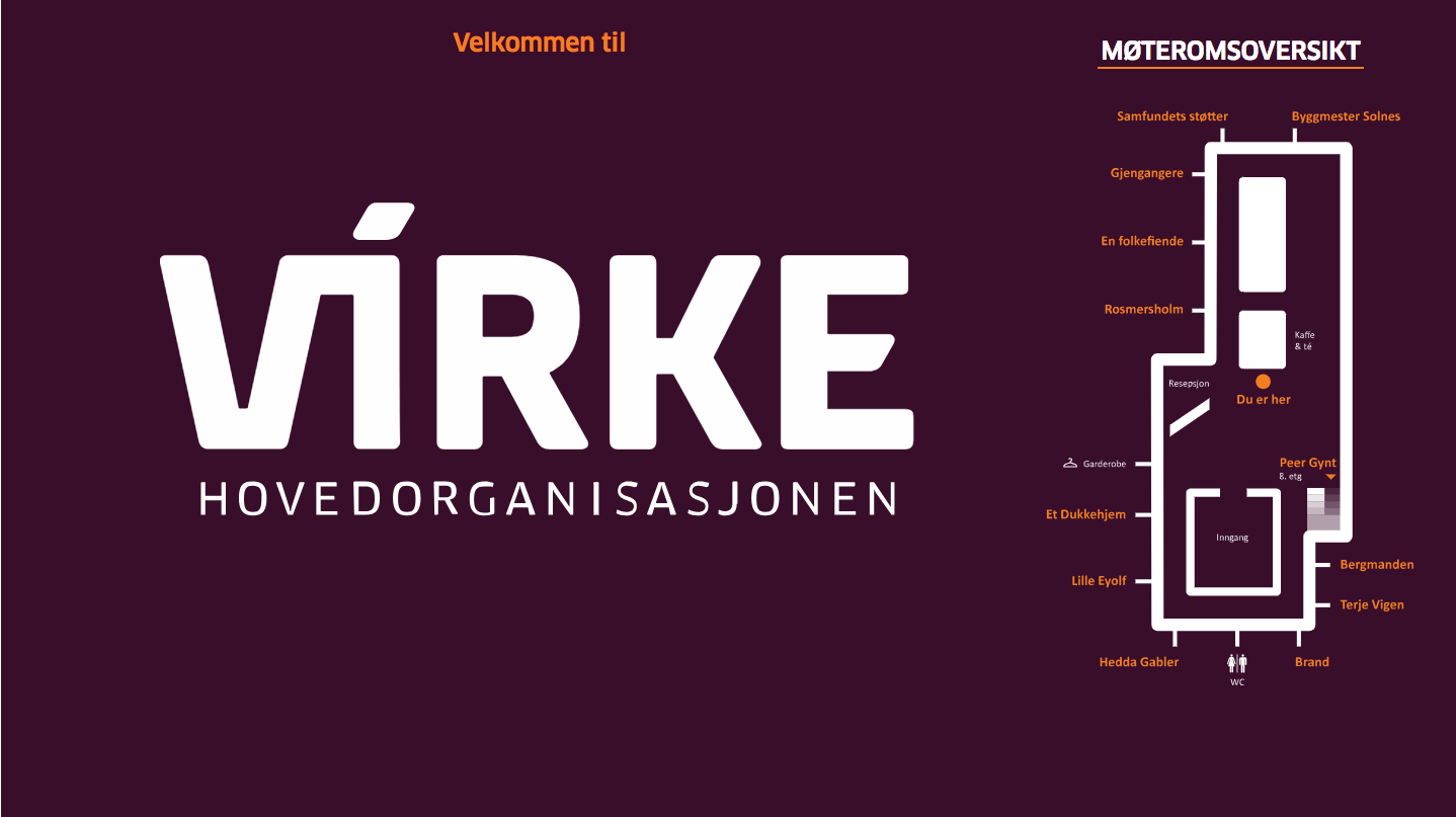 Wayfinding skjerm i resepsjonen.